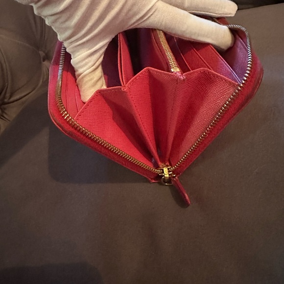 Prada Red Saffiano Leather Zip Around Wallet - Picture 11 of 17